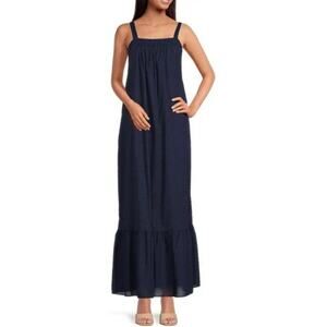LDT Size 2 Navy Blue Blair Square Neck Sleeveless Tiered Maxi Dress Heritage